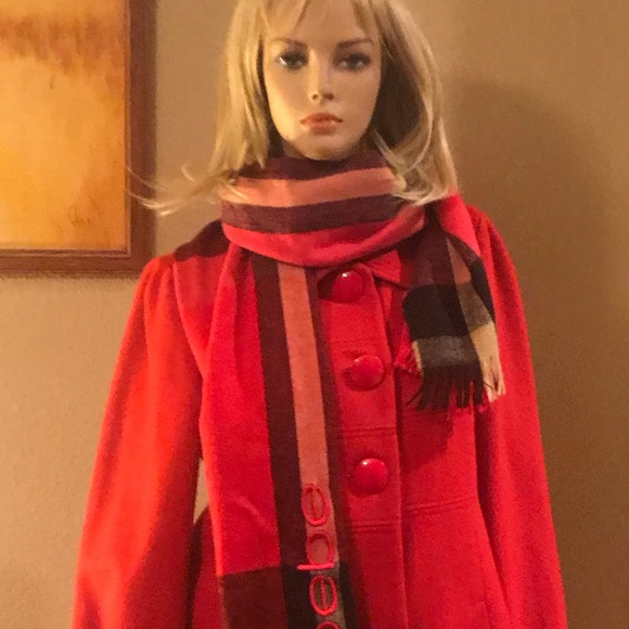 Gorgeous Red Sisley women coat matching BEBE scarf - Picture 2 of 8